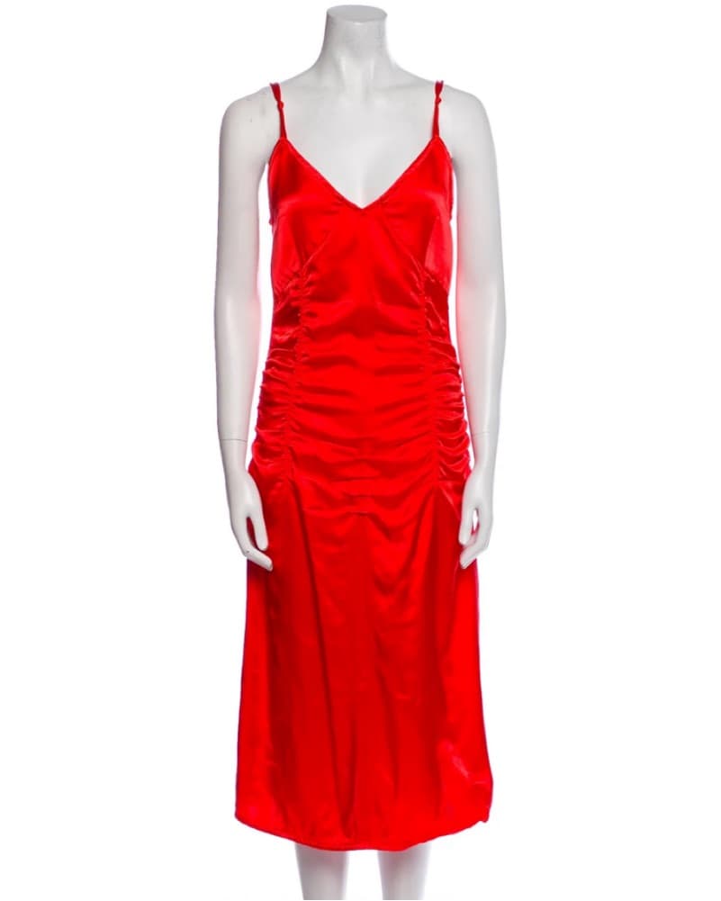 Helmut Lang Red Satin Midi Dress - Image 2