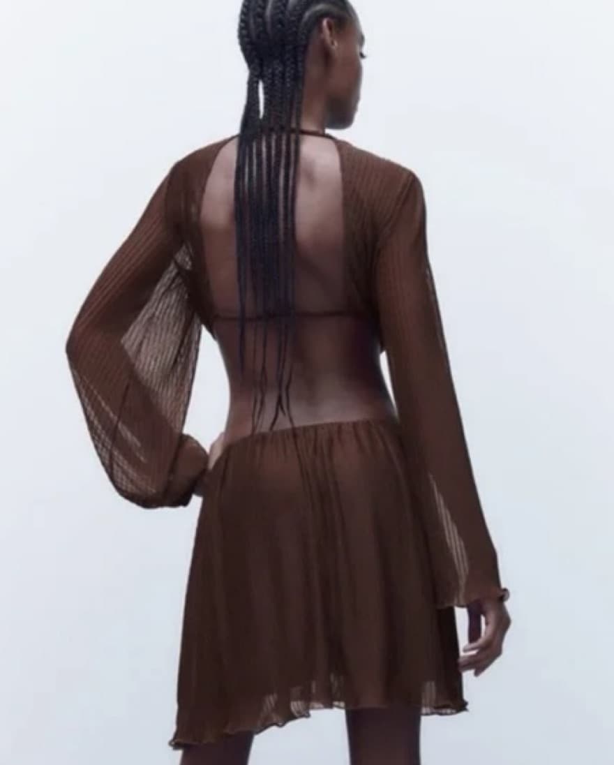 Brown Crinkled Cutout Dress - Image 2