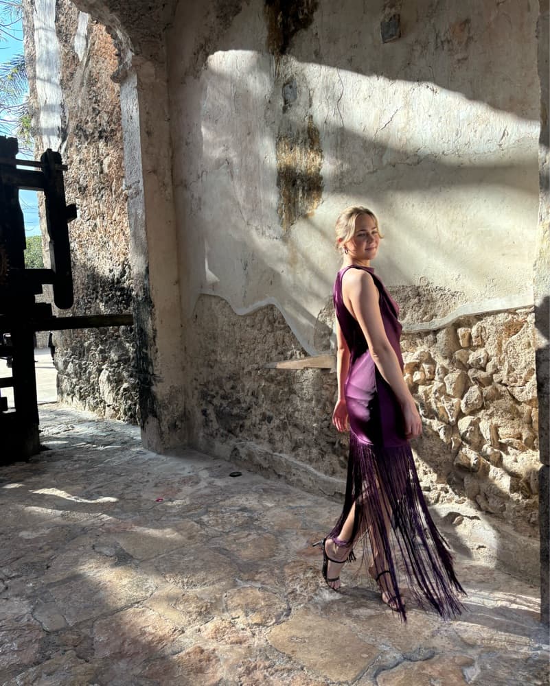 Silk Fringe Dress in Plum - Image 6