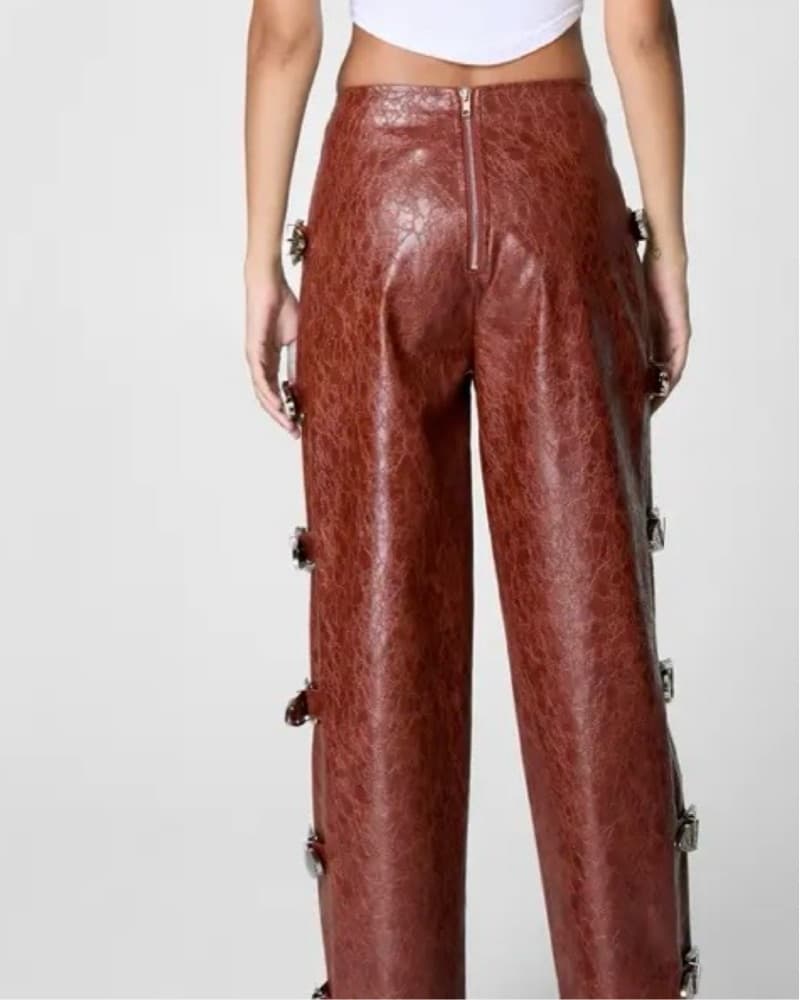 Distressed Faux Leather Buckle Detail  - Image 3