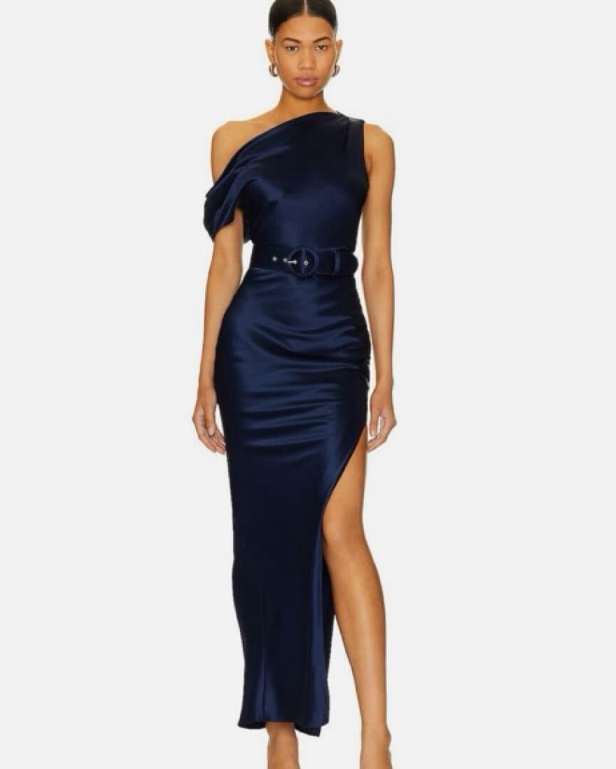 NICHOLAS BLUE BELTED SATIN GOWN - Image 1