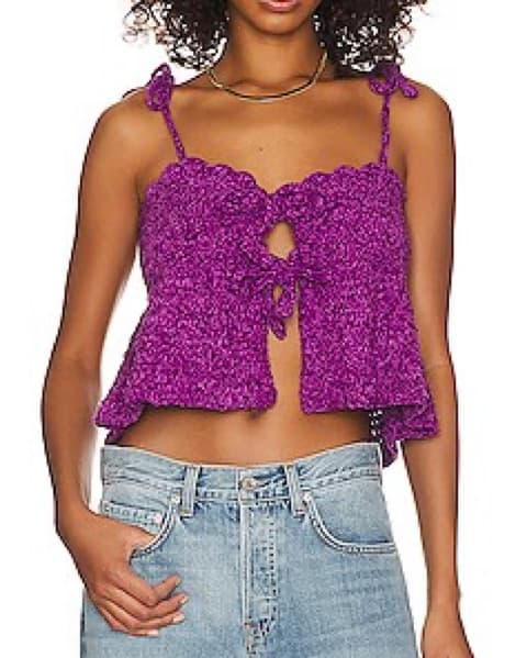 Ganni Velvet Crochet Tie Top - Image 3