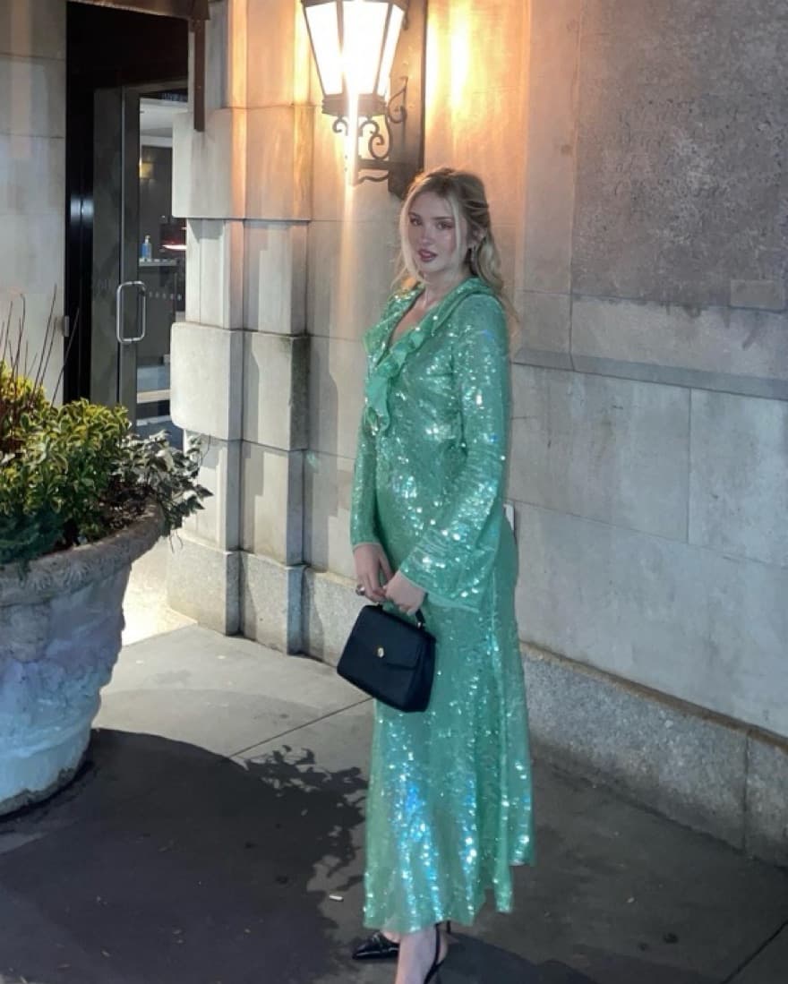 Self Portrait Green Sequined Midi Dress - Image 1