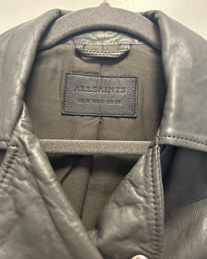 $620 All Saints Leather Jacket Grey - Image 3
