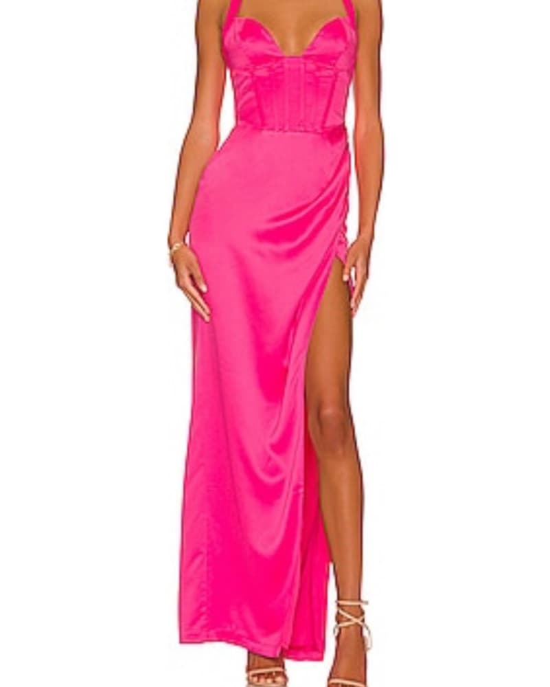 Hot Pink Satin Maxi Dress - Image 1
