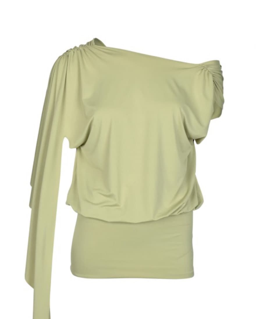 Off The Shoulder Green Slinky Mini Dress - Image 3