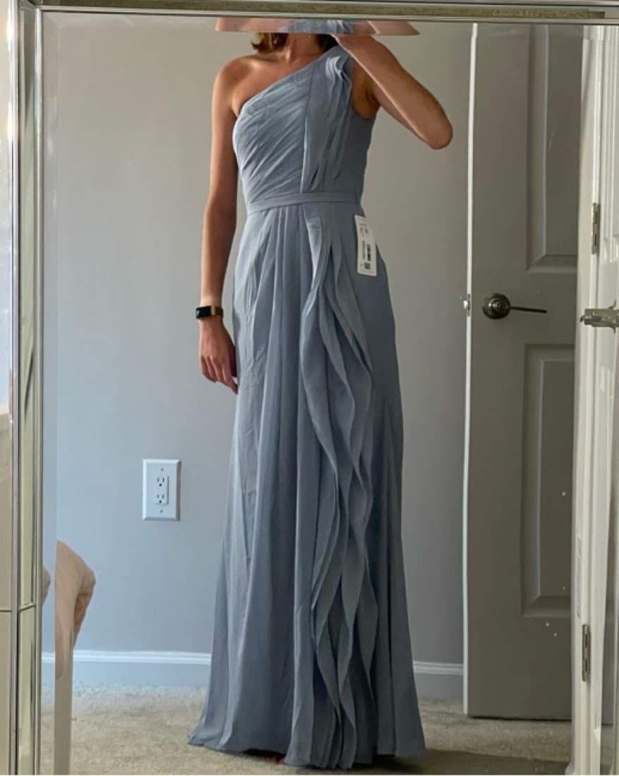 Light Blue One Shoulder Bridesmaid Dress - Image 1