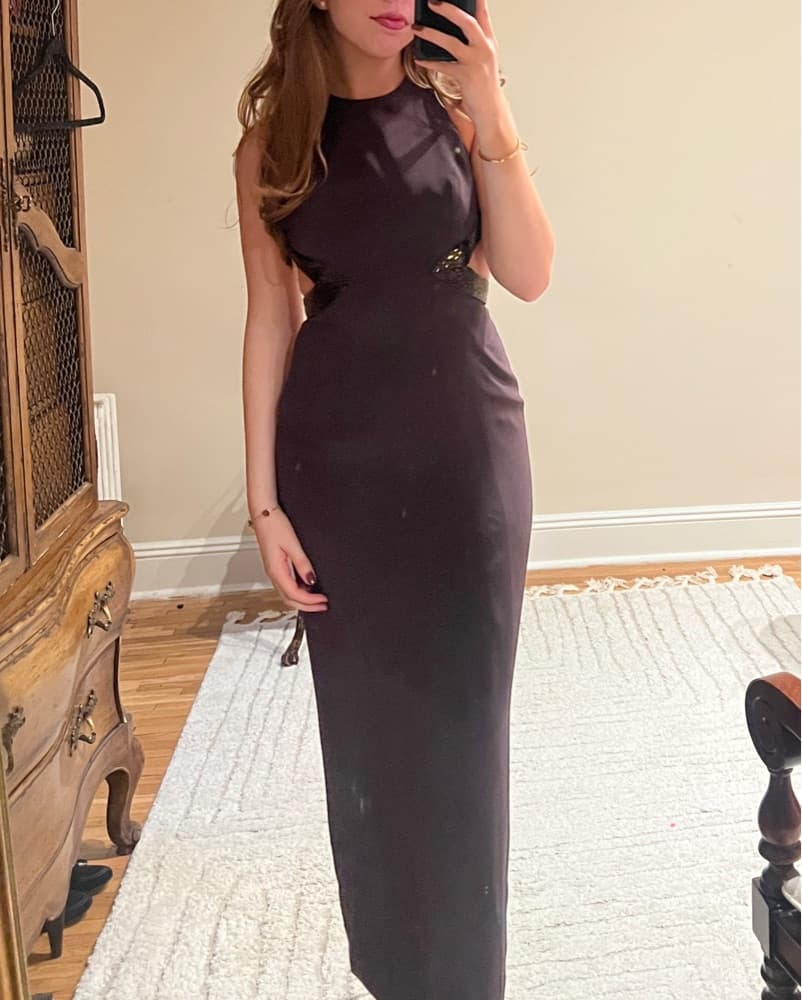 Vintage Plum Brown Formal Halter Dress - Image 3
