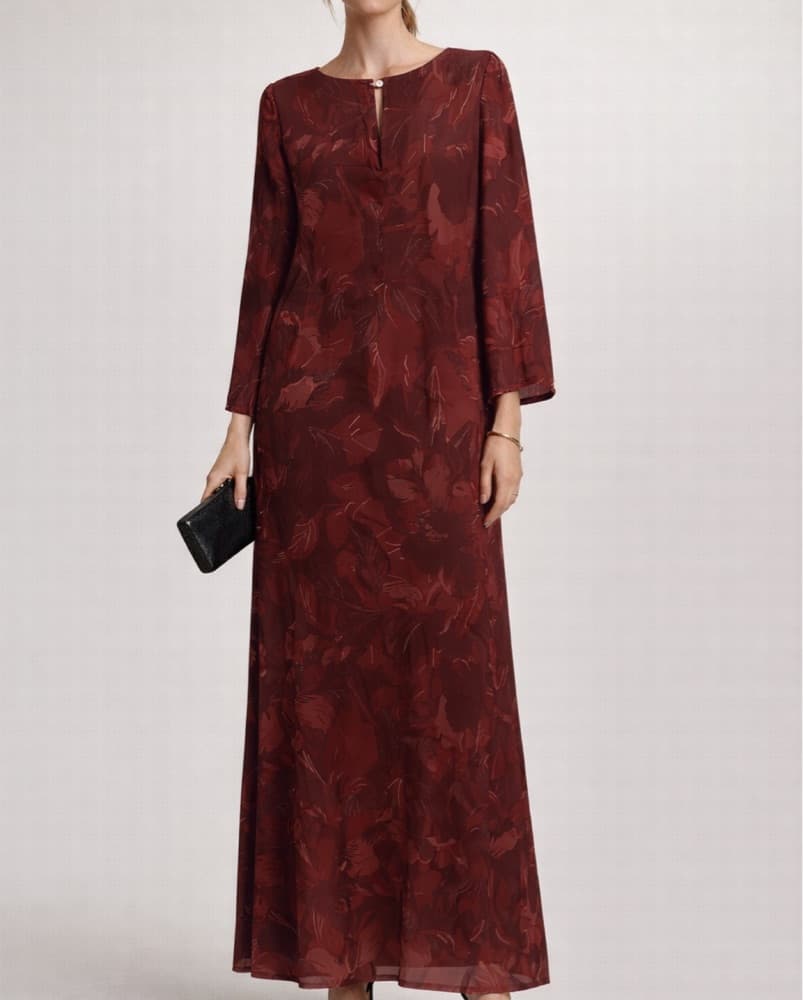 Elegant Burgundy Floral Maxi Dress - Image 1