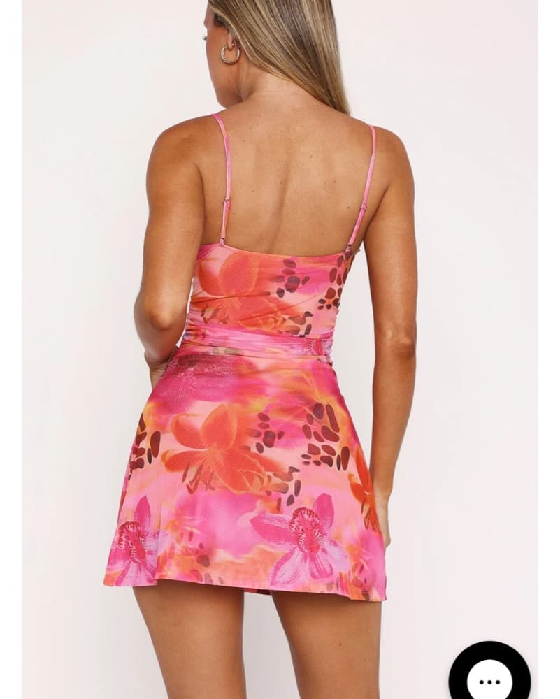 Pink Orange Floral Mini Dress - Image 2