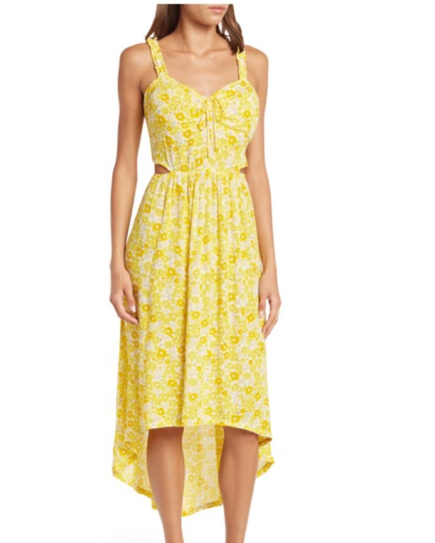 Yellow Floral Cutout Dress  - Image 1