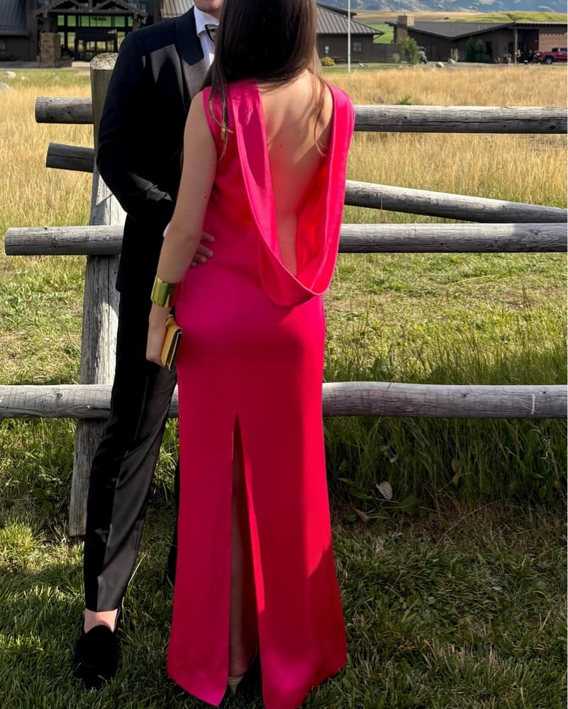 Versace Satin Gown with Dramatic Back - Image 2