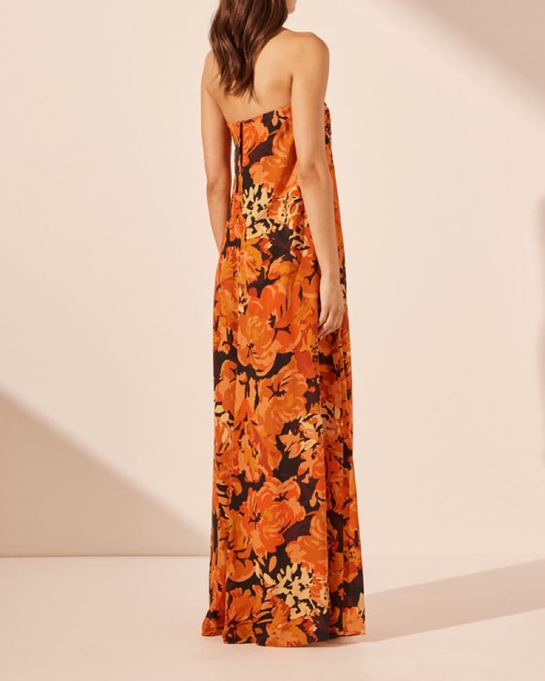 Shona Joy Floral Strapless Silk Dress - Image 3