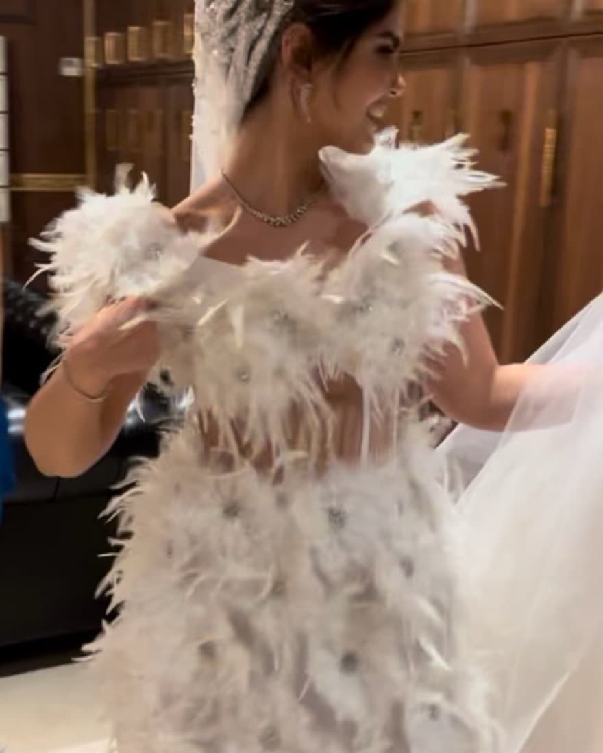 Bridal Corset Dress With Feathers - Image 1