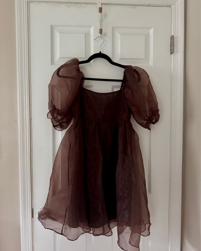 Brown Mesh Babydoll Mini Dress - Image 2