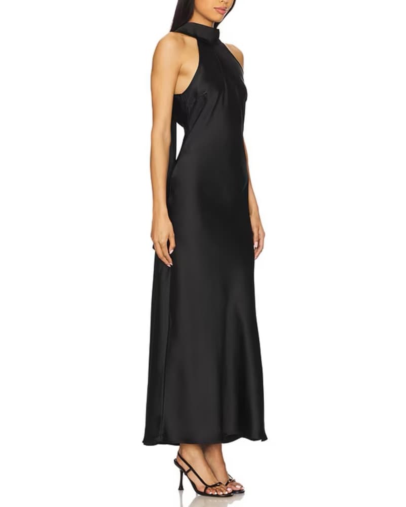 Sleek Black Halter Maxi Dress - Image 1