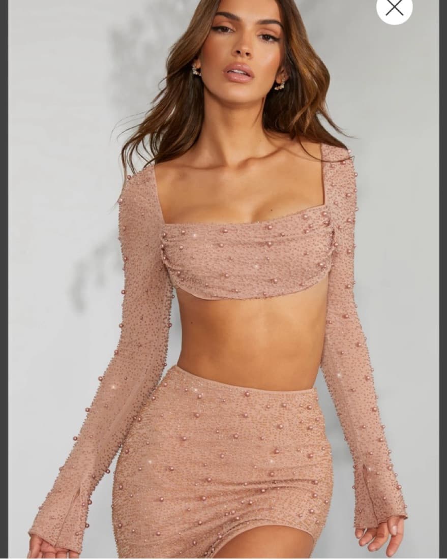 Beige Top And Matching Skirt With Slit  - Image 2