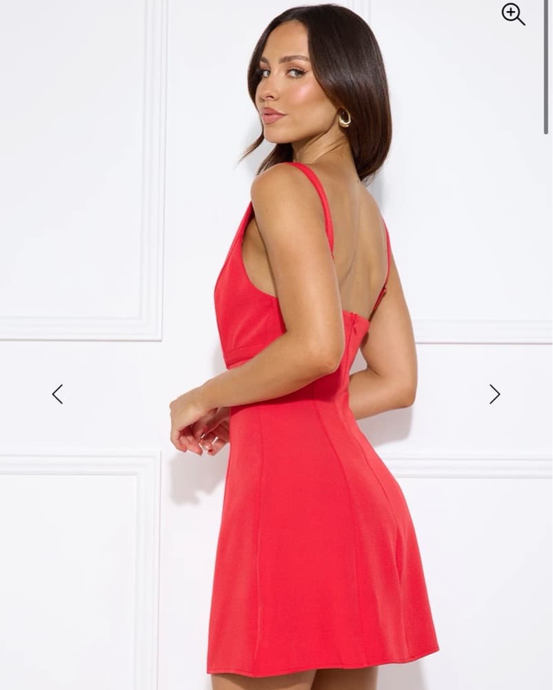 Red Belted A-Line Knee-Length Dress - Image 2
