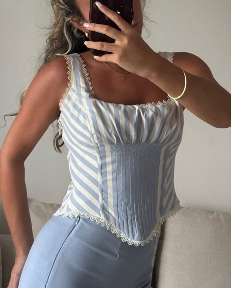 House Of Cb PETRA Blue Striped Corset  - Image 3