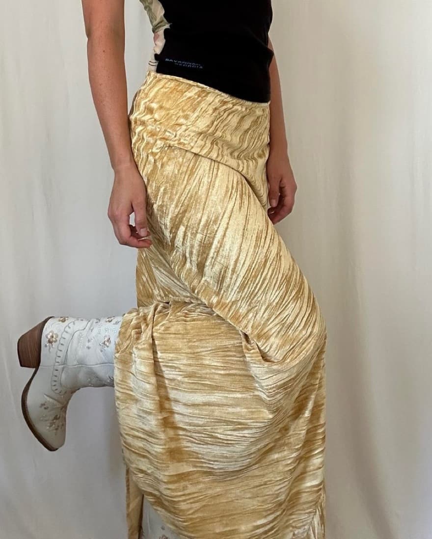 Free People Velvet Maxi Skirt Yellow - Image 1