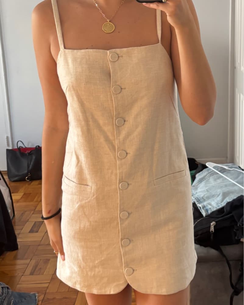 Hausen Cream Linen Button Dress - Image 1