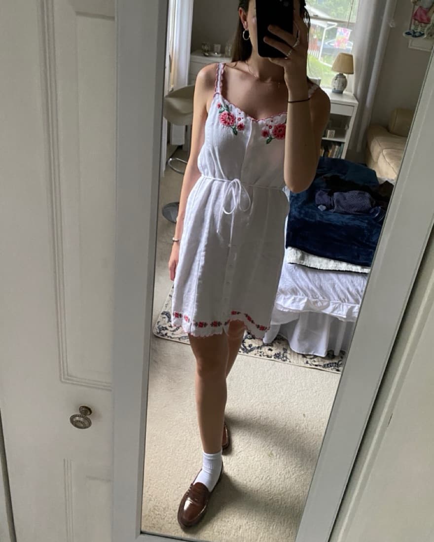 J. Crew Embroidered White Linen Dressi - Image 1