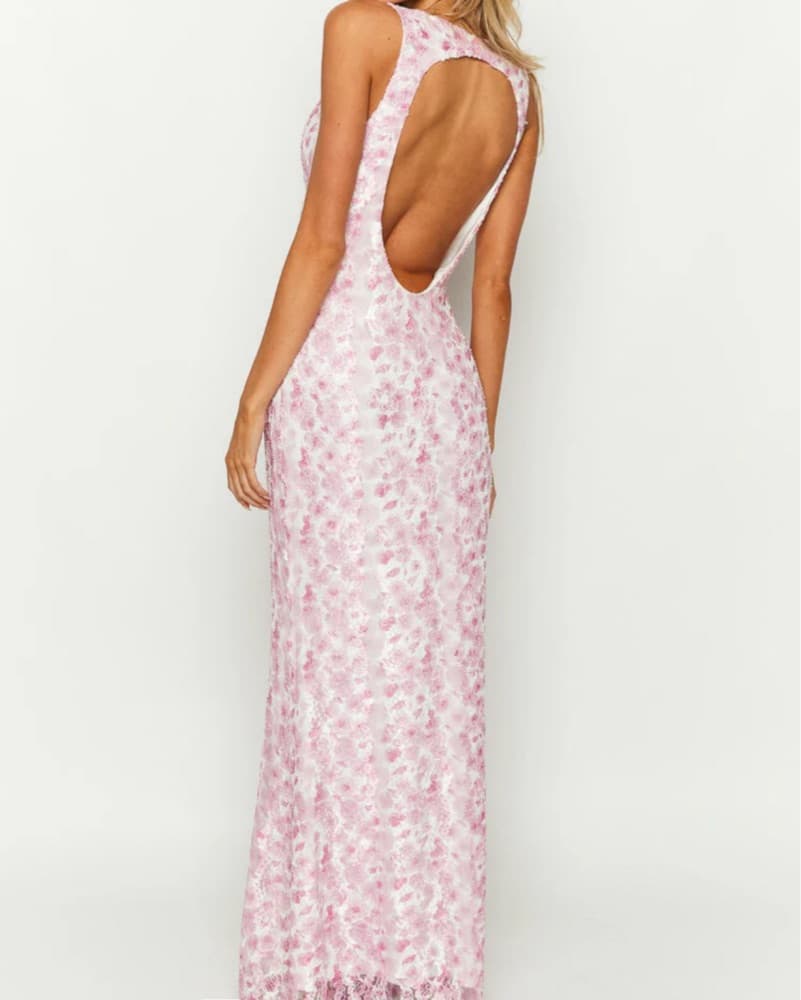 Farida Pink Lace Maxi Dress - Image 3