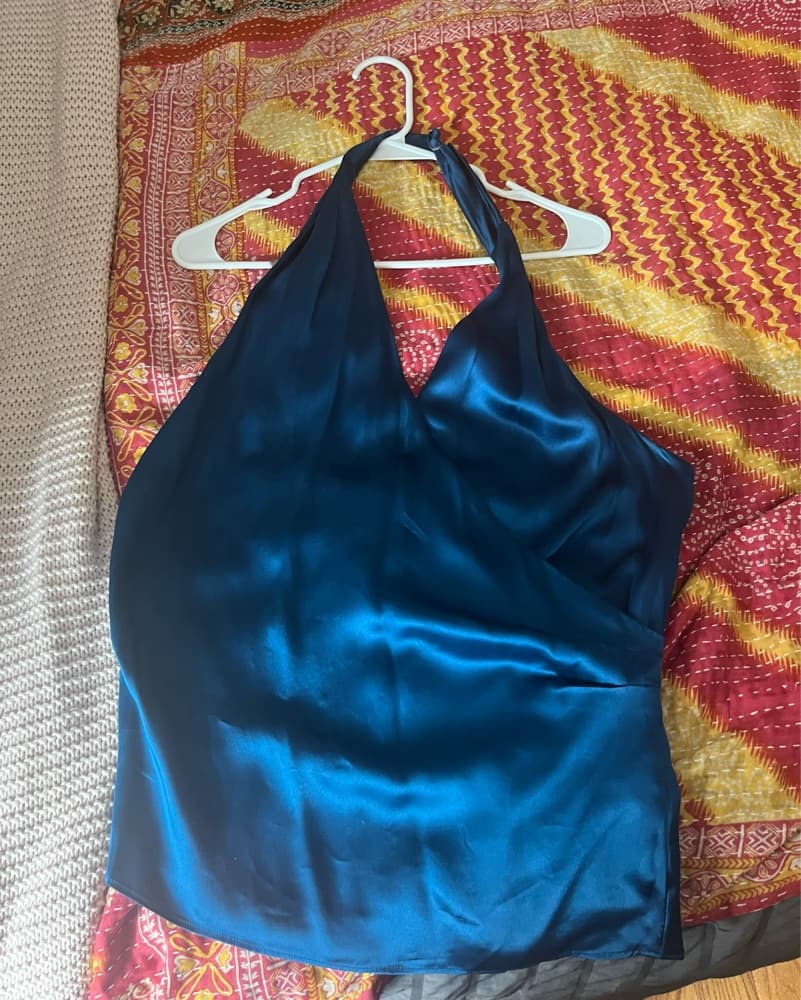 Ann Taylor Blue Satin Halter - Image 1