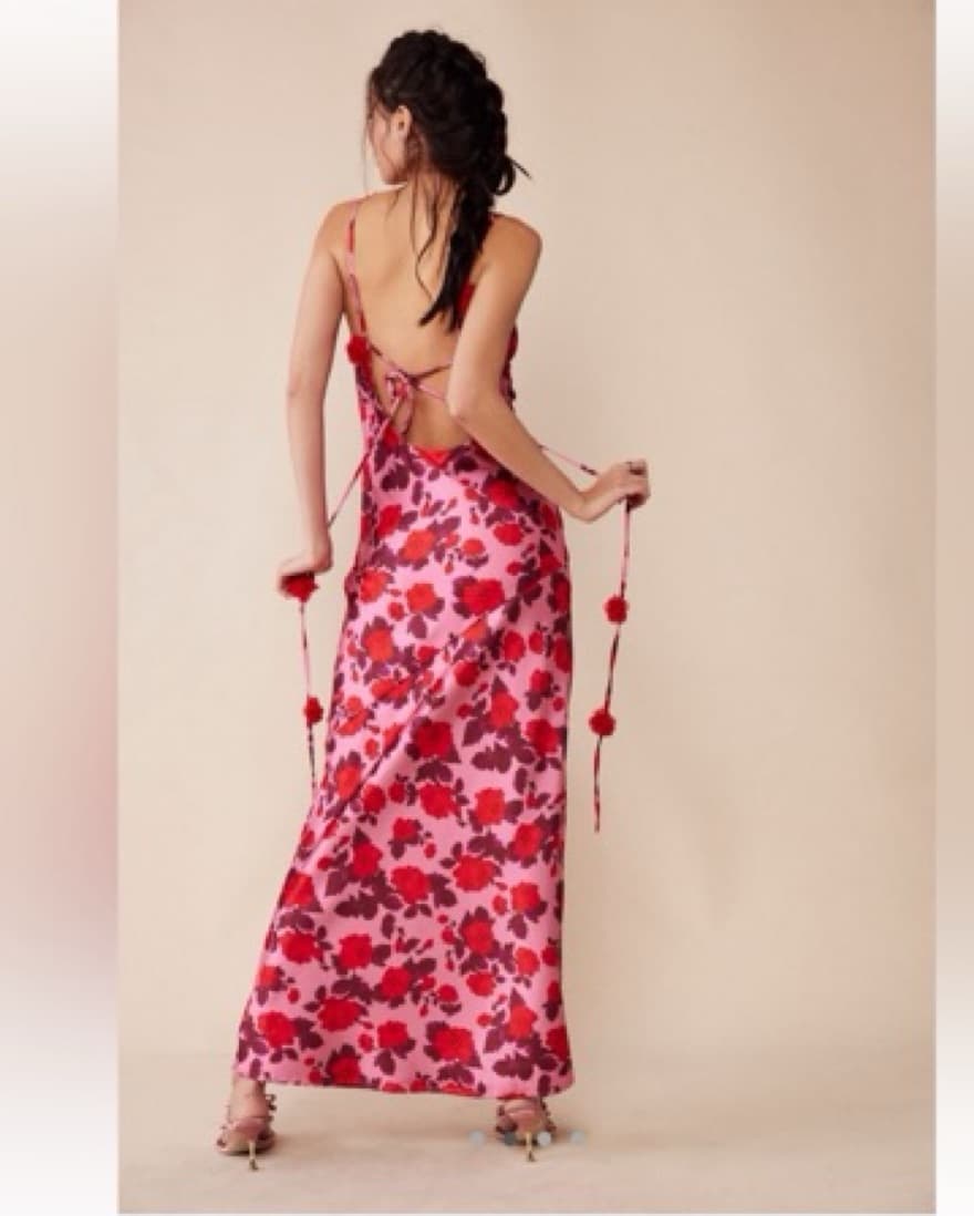 For Love & Lemons Huda Pink Red Floral - Image 2