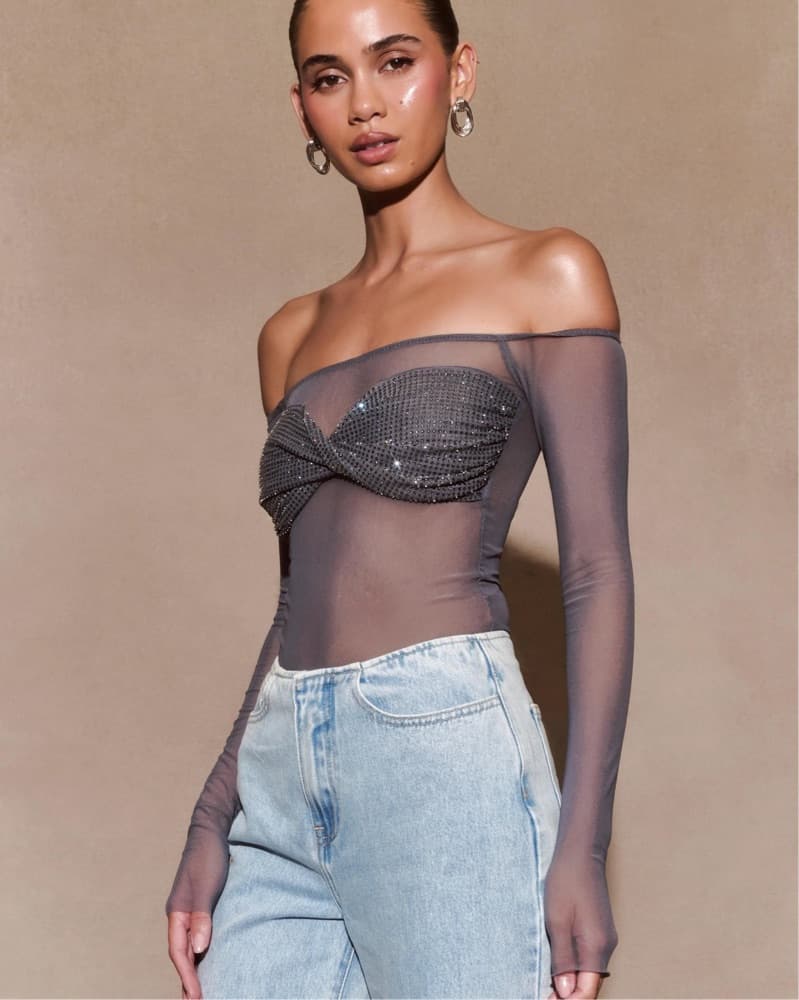 Glamorous Mesh Sparkle Crop Top - Image 3