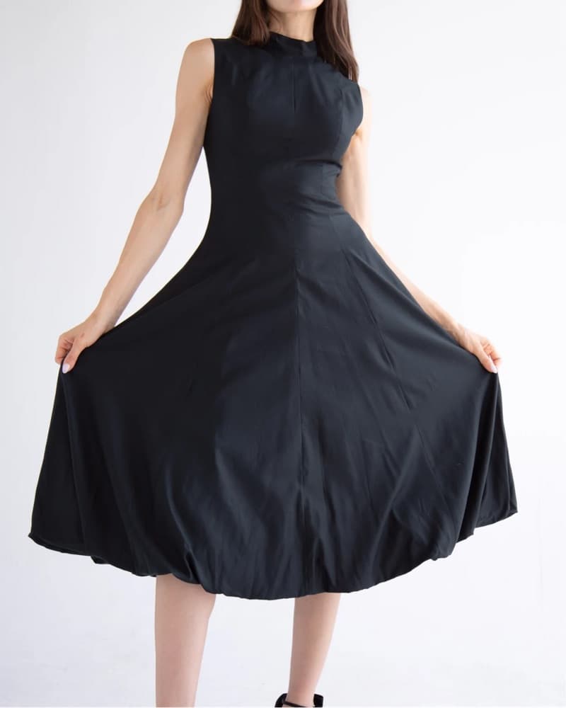 Black Bow Neck Bubble Dress  - Image 4