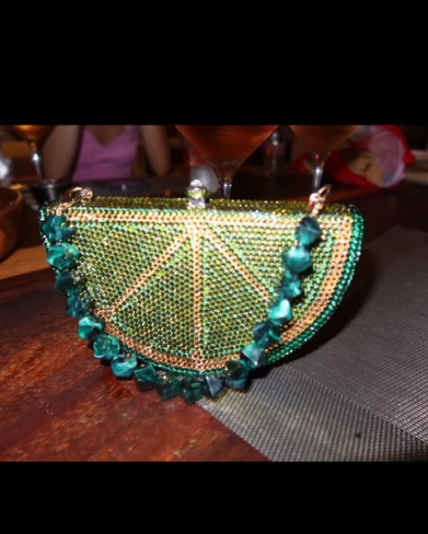 Rhinestone Lime Clutch With Mini Strap - Image 2
