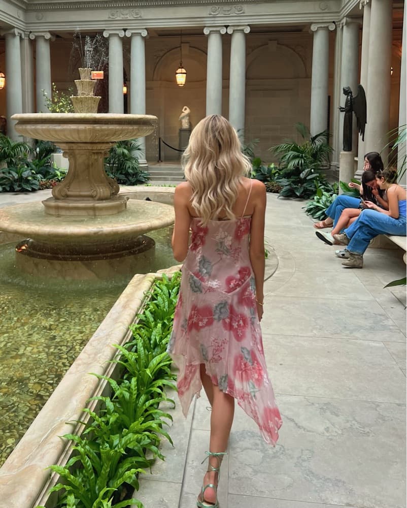 Vintage Floral Chiffon Midi Dress - Image 3