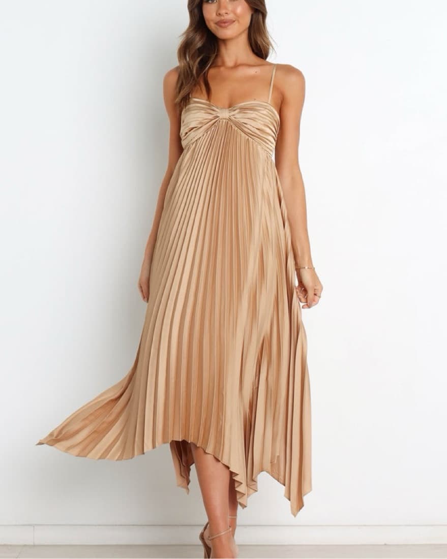 Petal & Pup Gold Pleated Dress - Image 1