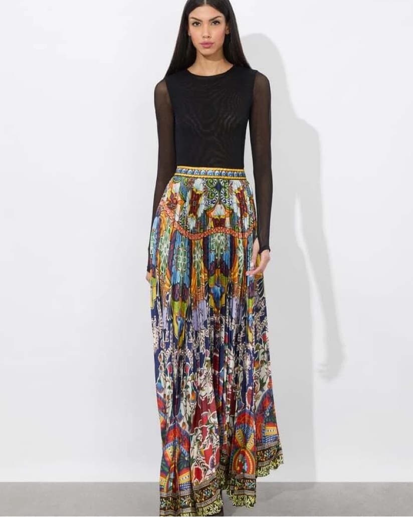 Alice + Olivia Multicolor Baroque Print Pleated Maxi Skirt | Vacation skirt, brunch, graduation - Image 4
