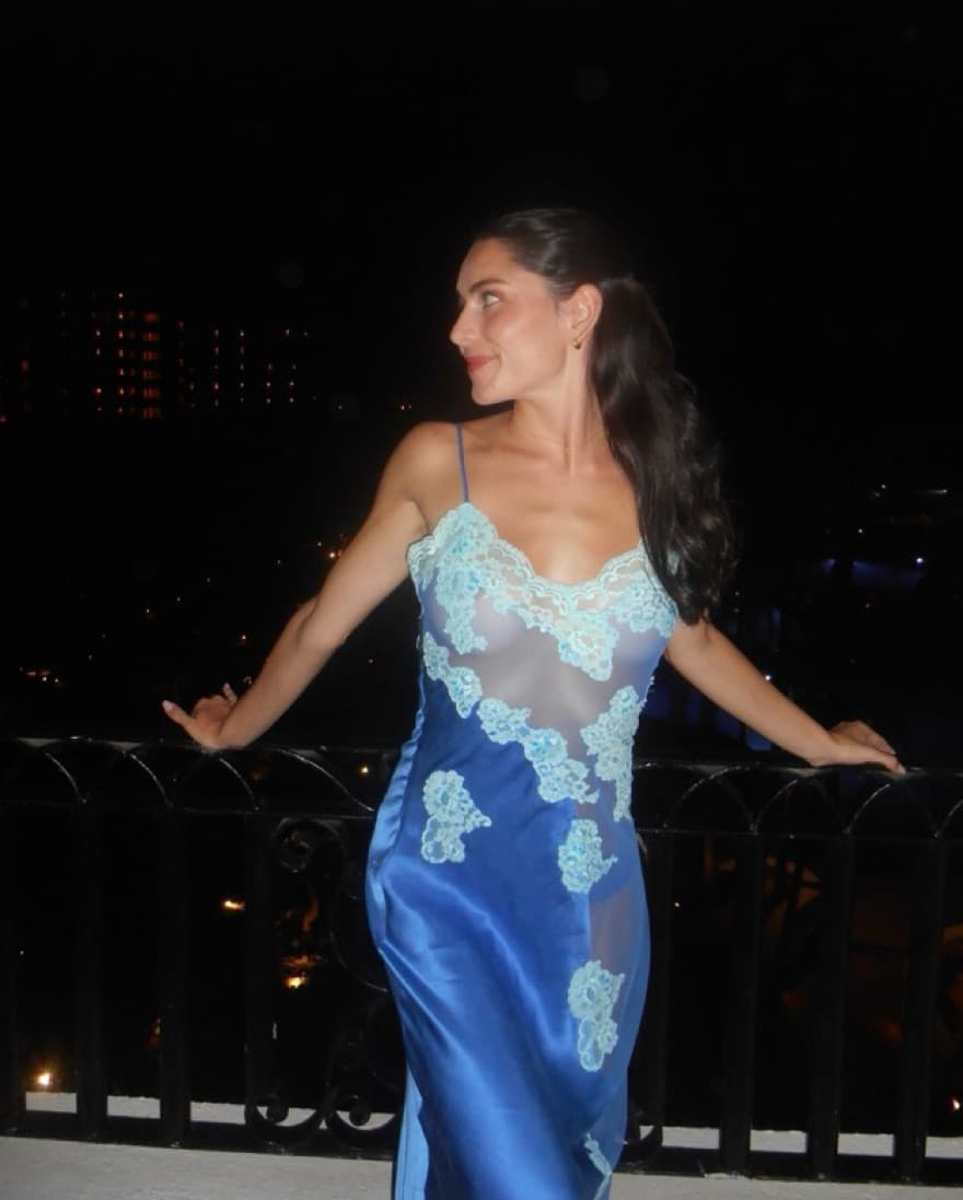 Blue lace and Pearls Dress - Image 1