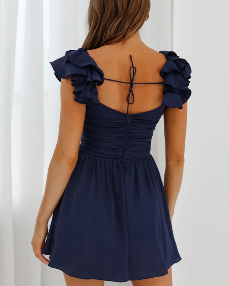 Lola Ruffle Shoulder Runched Dress - Image 2