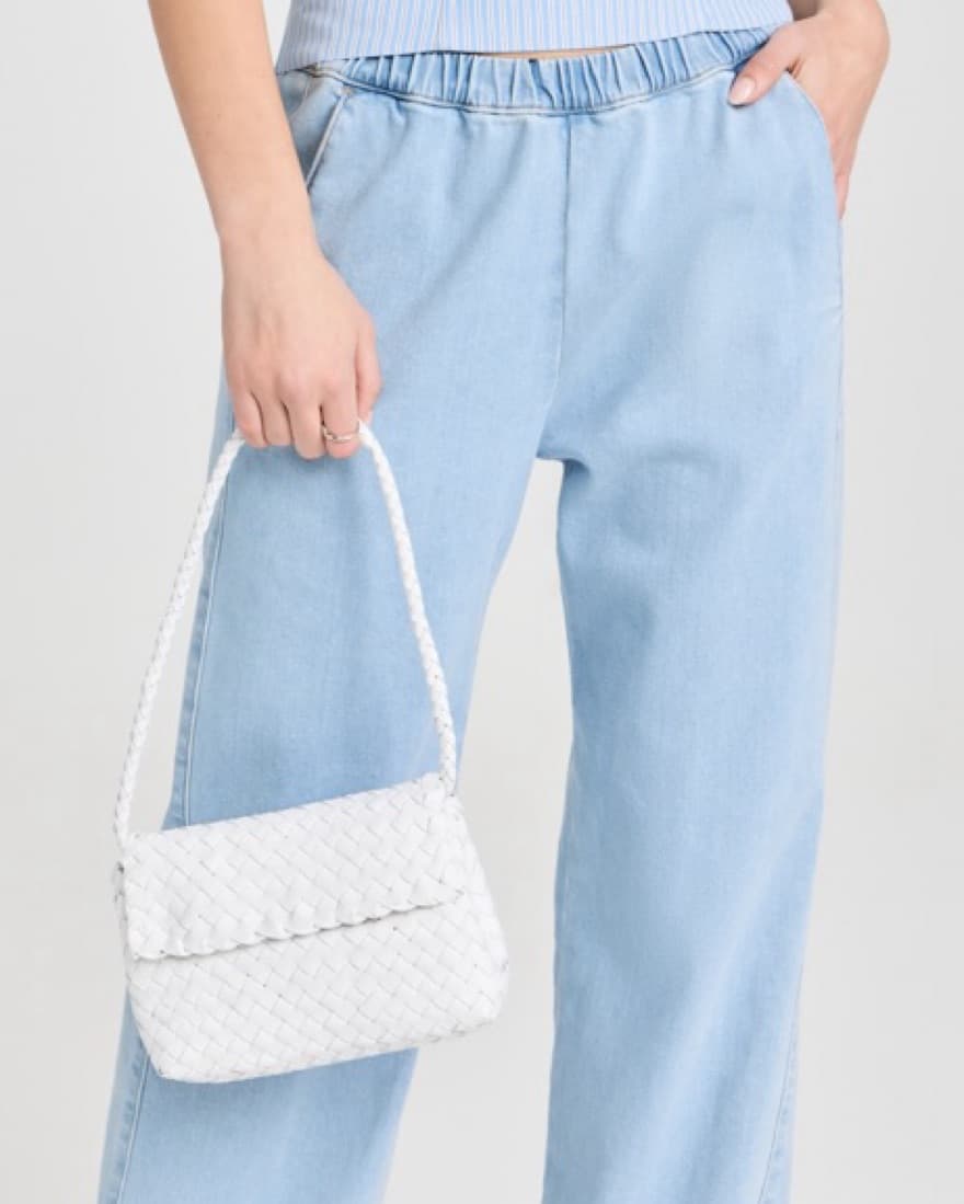 White Woven Leather Shoulder Bag - Image 2