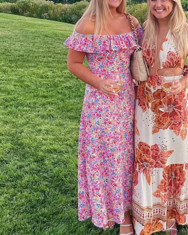 Pink Floral Off The Shoulder Dress - Image 1
