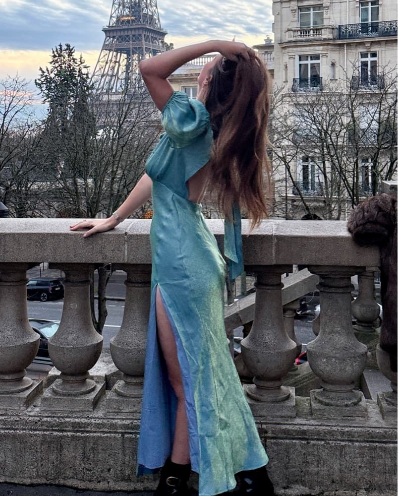 Elegant Teal Maxi Dress with Slit - Image 2