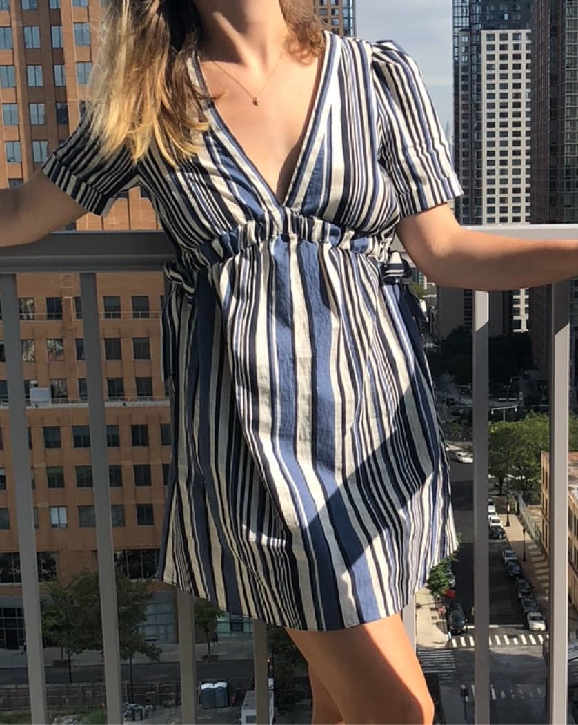 Blue Stripe Linen Zara Mini Dress - Image 1