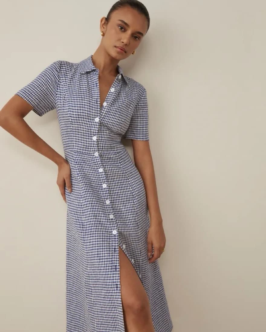 Reformation Gingham Linen Dress - Image 2