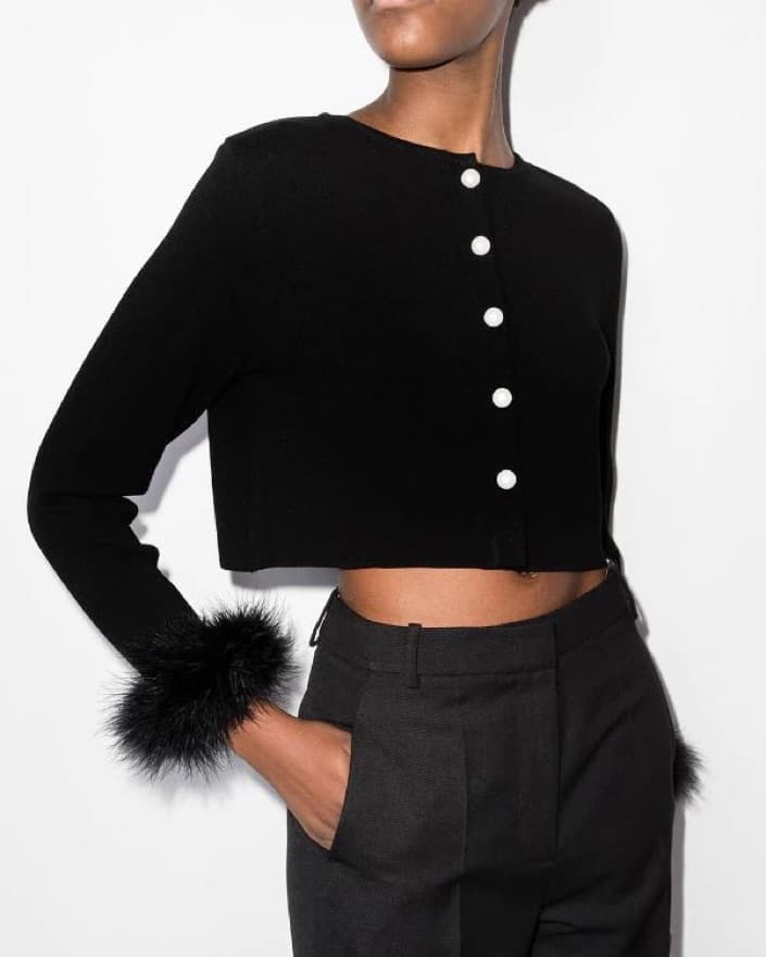 SLEEPER Cropped Feather-Trim Cardigan - Image 1