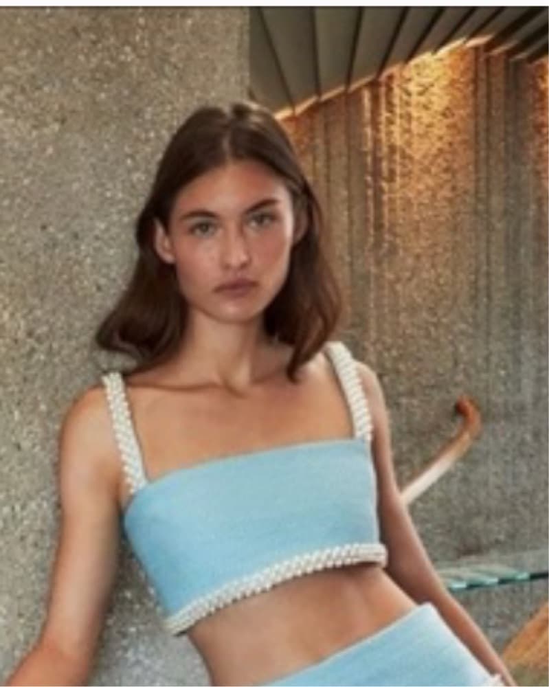 ALEXIS BLUE TWEED PEARL TOP - Image 3