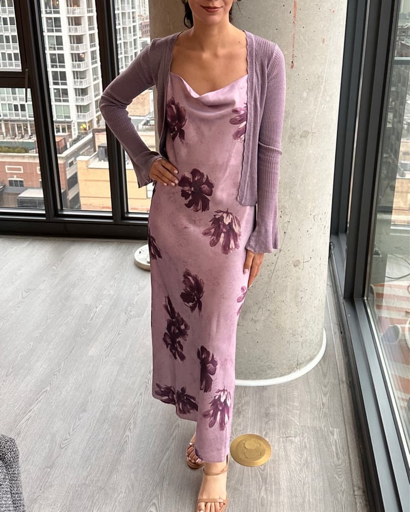 Floral Silky Dress and Matching Cardigan - Image 3