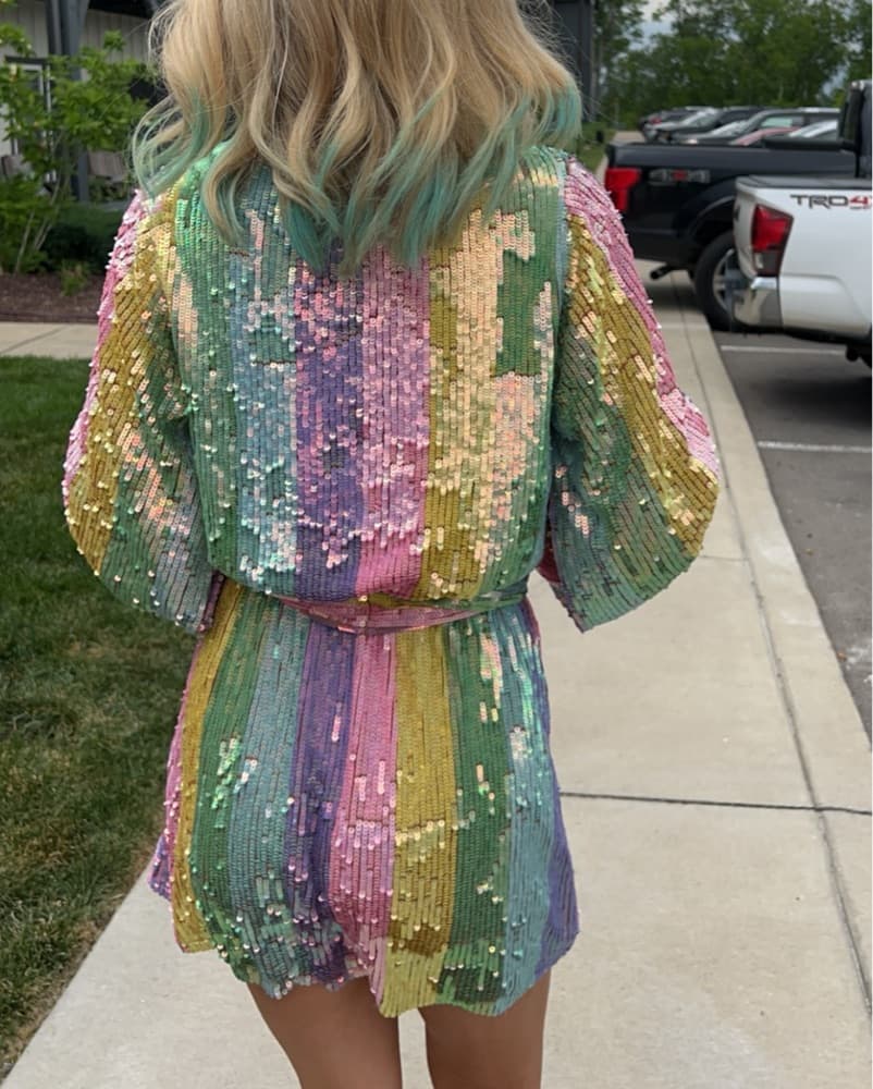 Vibrant Sequin Wrap Dress - Image 3