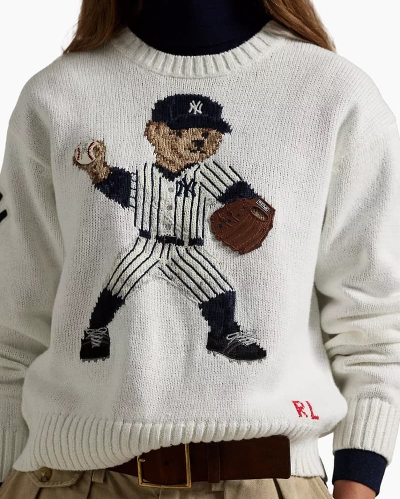 White RL Polo Bear Yankees Sweater - Image 2