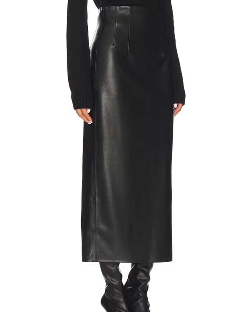 Leather Hi-waist Curve Skirt in Black  - Image 2