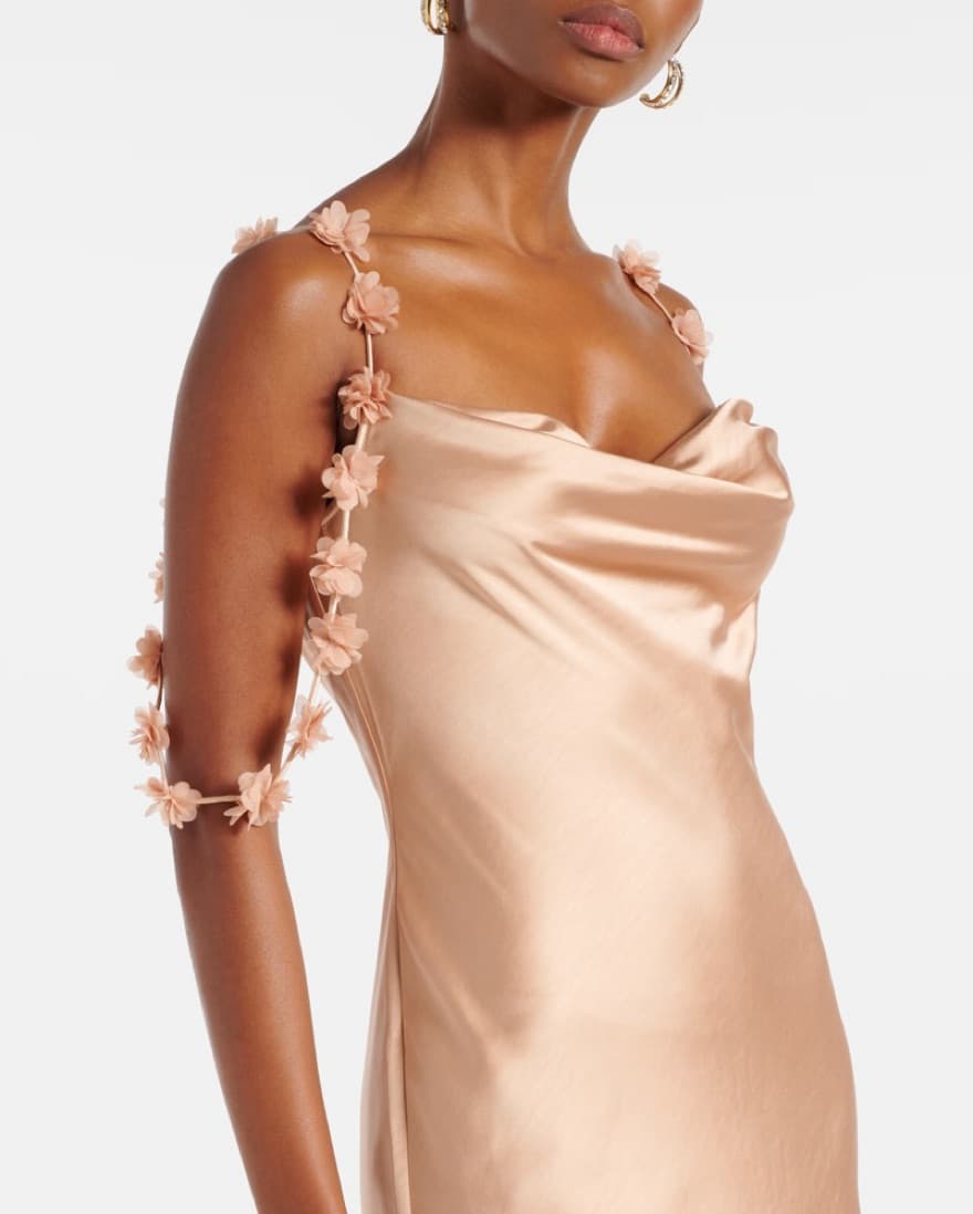 Self Portrait Blush Satin Floral Gown - Image 4