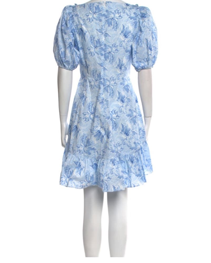 Ethereal Blue Floral Puff Sleeve Dress - Image 2